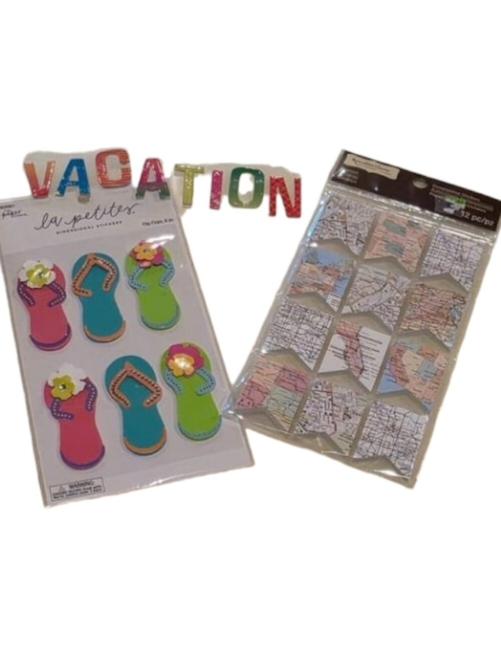 Recollections Map Flip Flops Puffy Scrapbook Stickers Vacation Theme Lot